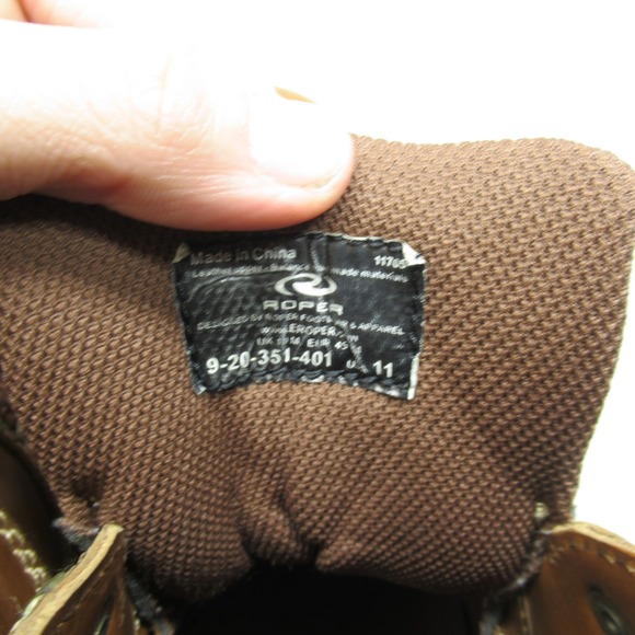 Roper Mens 11 Boots Brown Leather Rain Rugged Work Lace‎ Up Horseshoe Calf Hike - Picture 12 of 15